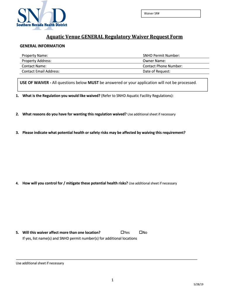 Aquatic Venue GENERAL Regulatory Waiver Request Form