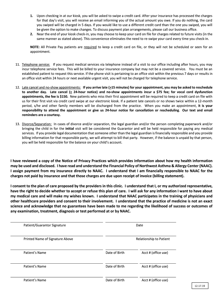 Northwest Asthma &amp;amp; Allergy Center's Financial Policy  Form