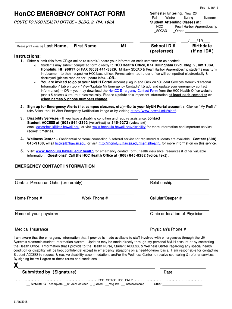  HonCC EMERGENCY CONTACT FORM 2018-2024