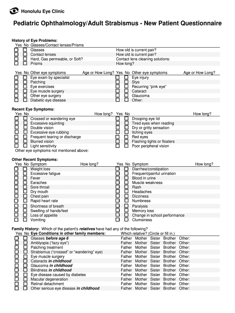 Pediatric OphthalmologyAdult Strabismus New Patient  Form