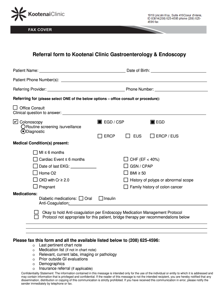 Referral Form to Kootenai Clinic Gastroenterology & Endoscopy