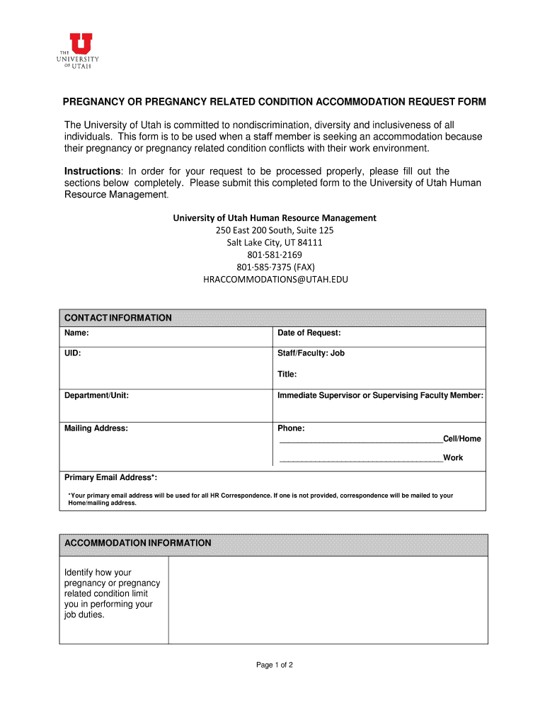 PREGNANCY or PREGNANCY RELATED CONDITION ACCOMMODATION REQUEST FORM