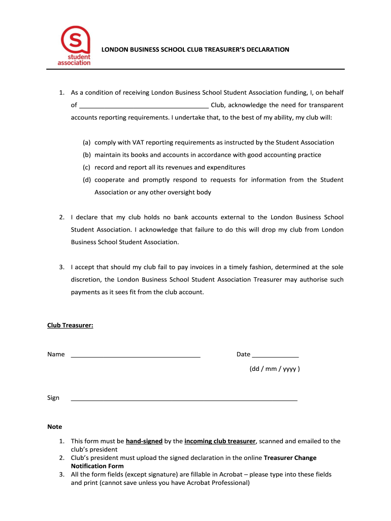 Student Treasurer's Club London Business School  Form