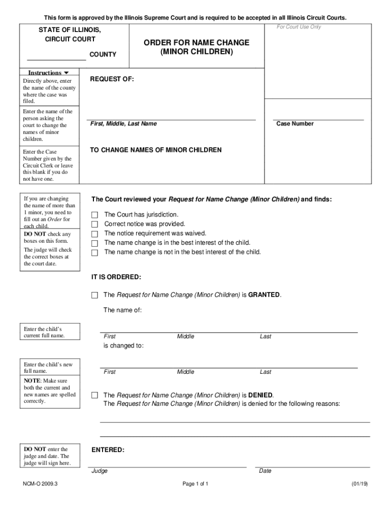  Order for Name Change Minor Children 2019-2024