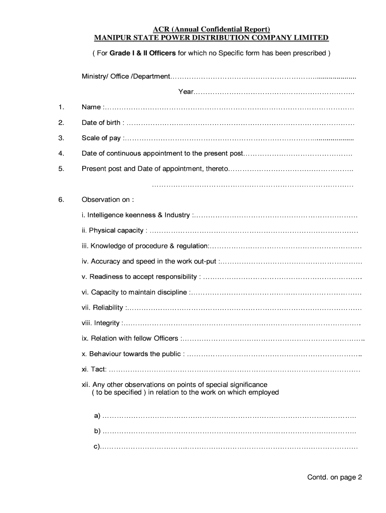 FORM for ANNUAL CONFIDENTIAL REPORT