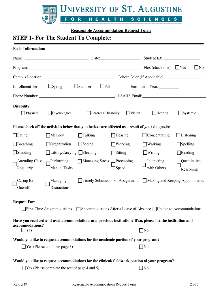  Reasonable Accommodation Request Form University of St 2019-2024