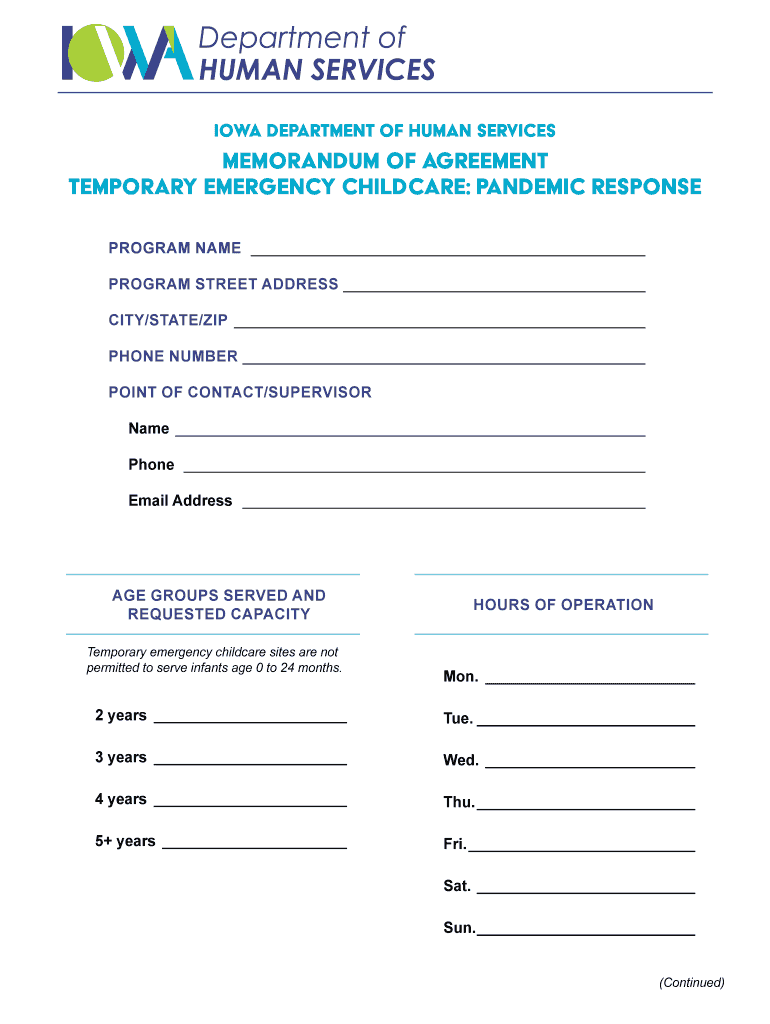Temporary Emergency Childcare Pandemic Response  Form