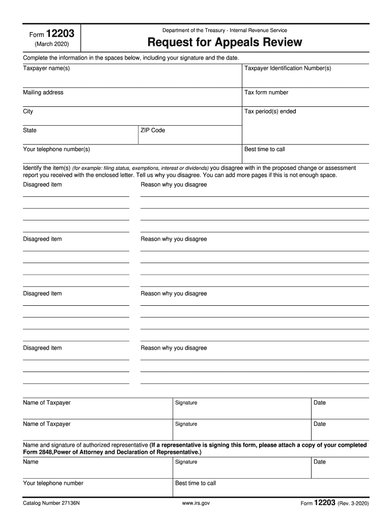  Form 12203 a Request for Appeal  Internal Revenue Service 2020