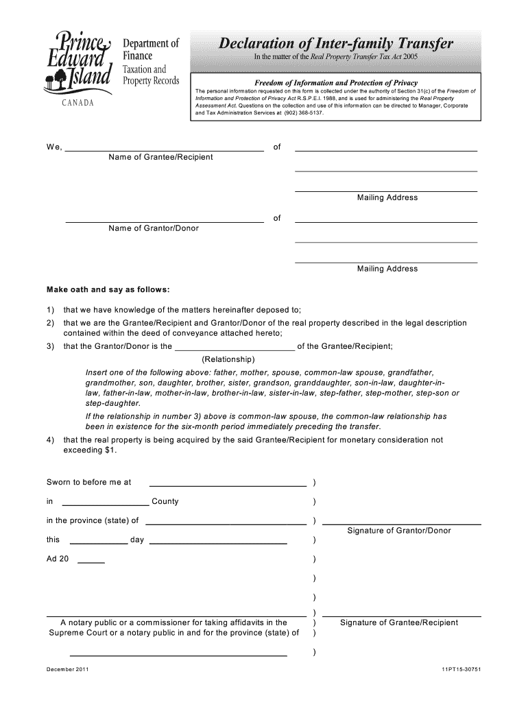 Declaration of Inter Family Transfer Government of Prince  Form