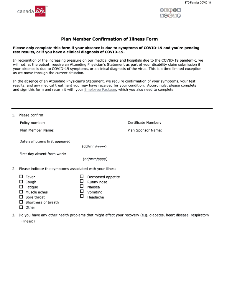 Plan Member Confirmation of Illness Form