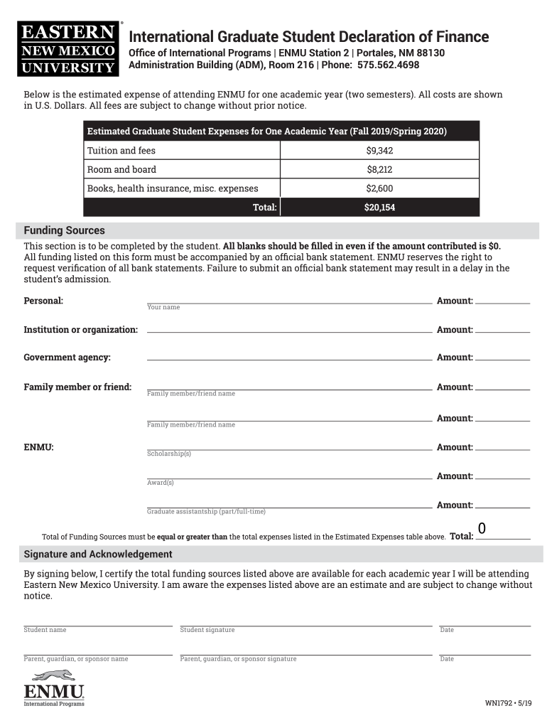 International Undergraduate Student Declaration of Finance  Form