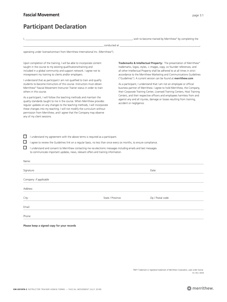 Fasical Movement Participant Declaration  Form
