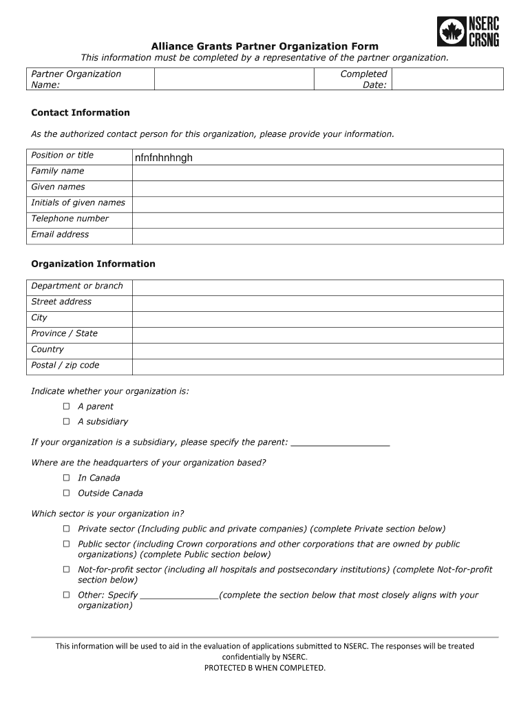 Alliance Grants Partner Organization Form Nserc Crsng Gc Ca