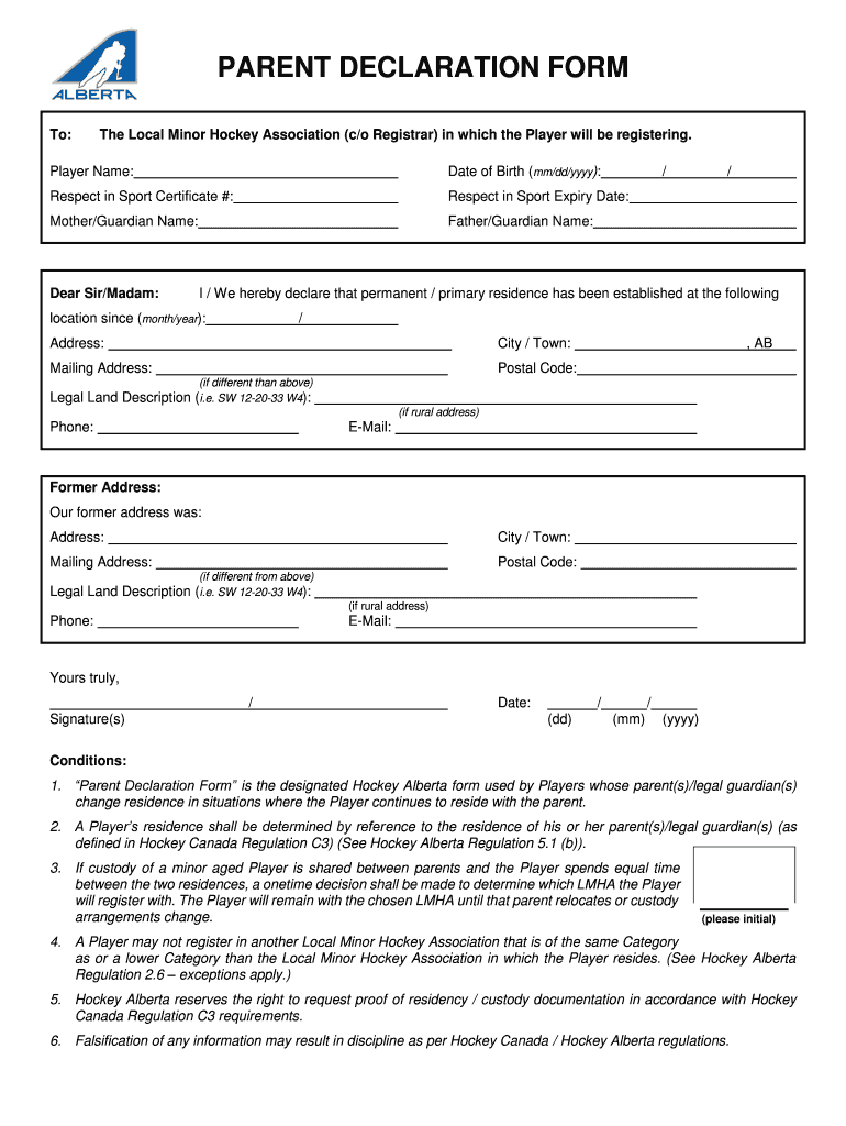 Alberta Declaration Form