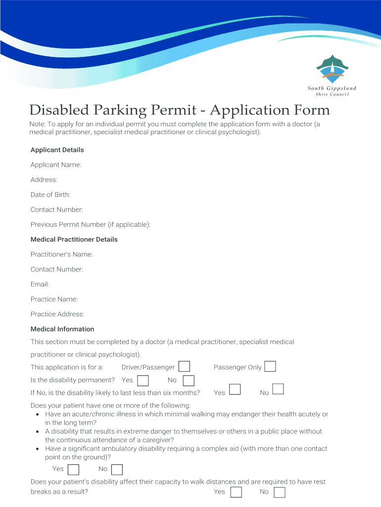 Australia Disabled Parking Permit  Form