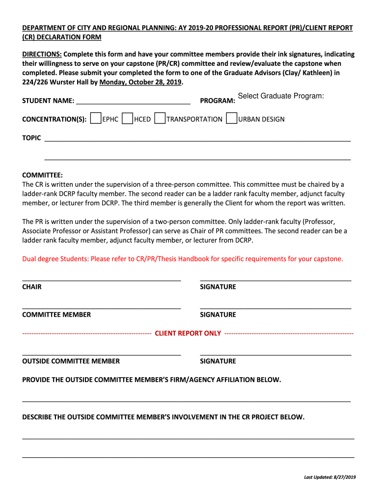 DEPARTMENT of CITY and REGIONAL PLANNING AY  Form