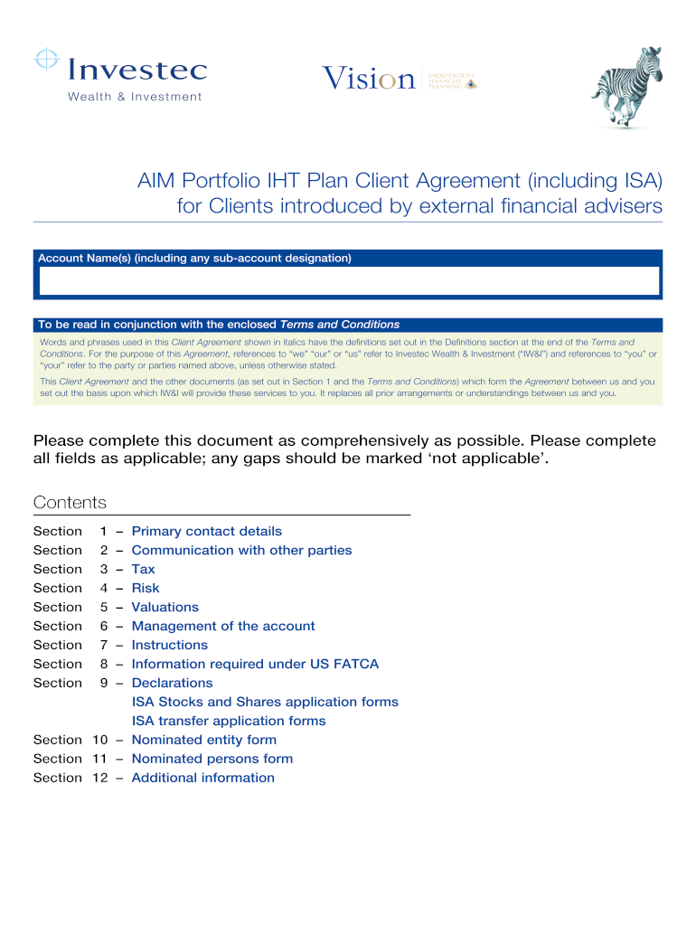  AIM Portfolio IHT Plan Client Agreement Including ISA for Clients 2019