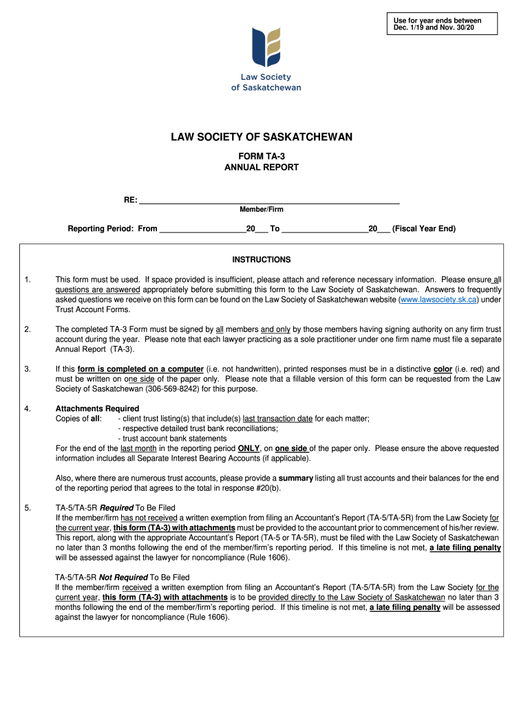 New TA 5R Accountant's Report Law Society of Saskatchewan  Form