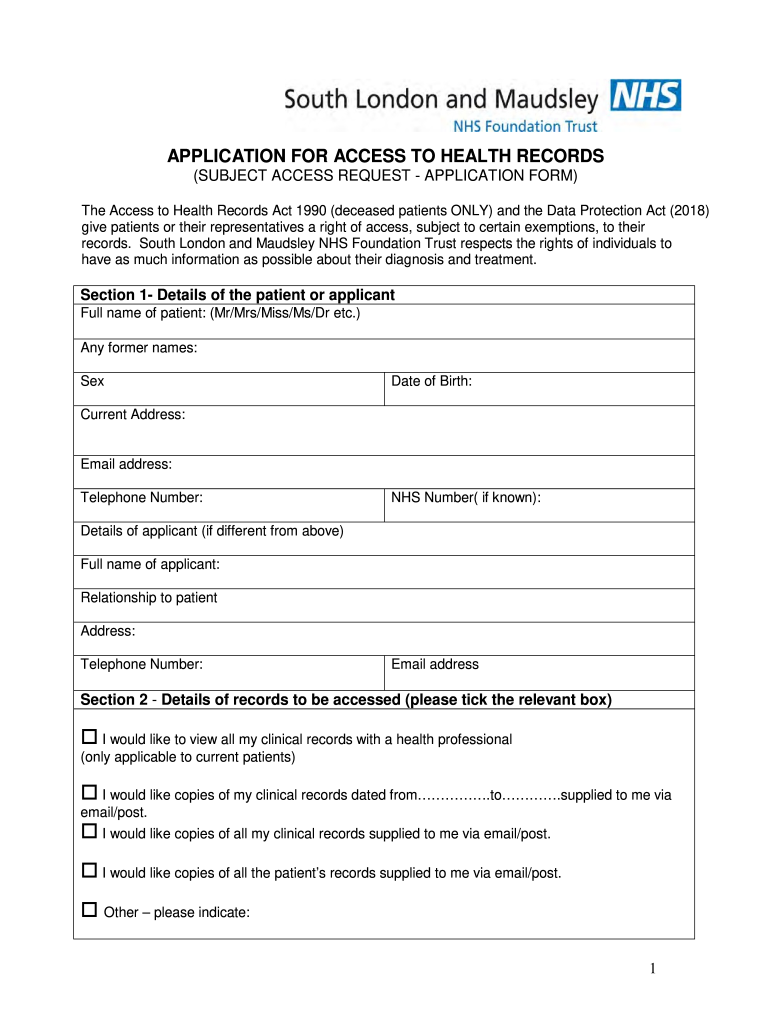 SUBJECT ACCESS REQUEST APPLICATION FORM
