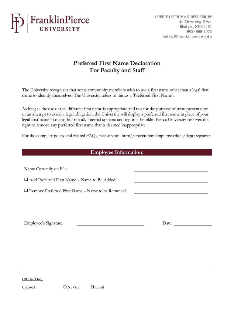 Franklin Pierce University Hiring Graduate Assistant Human  Form