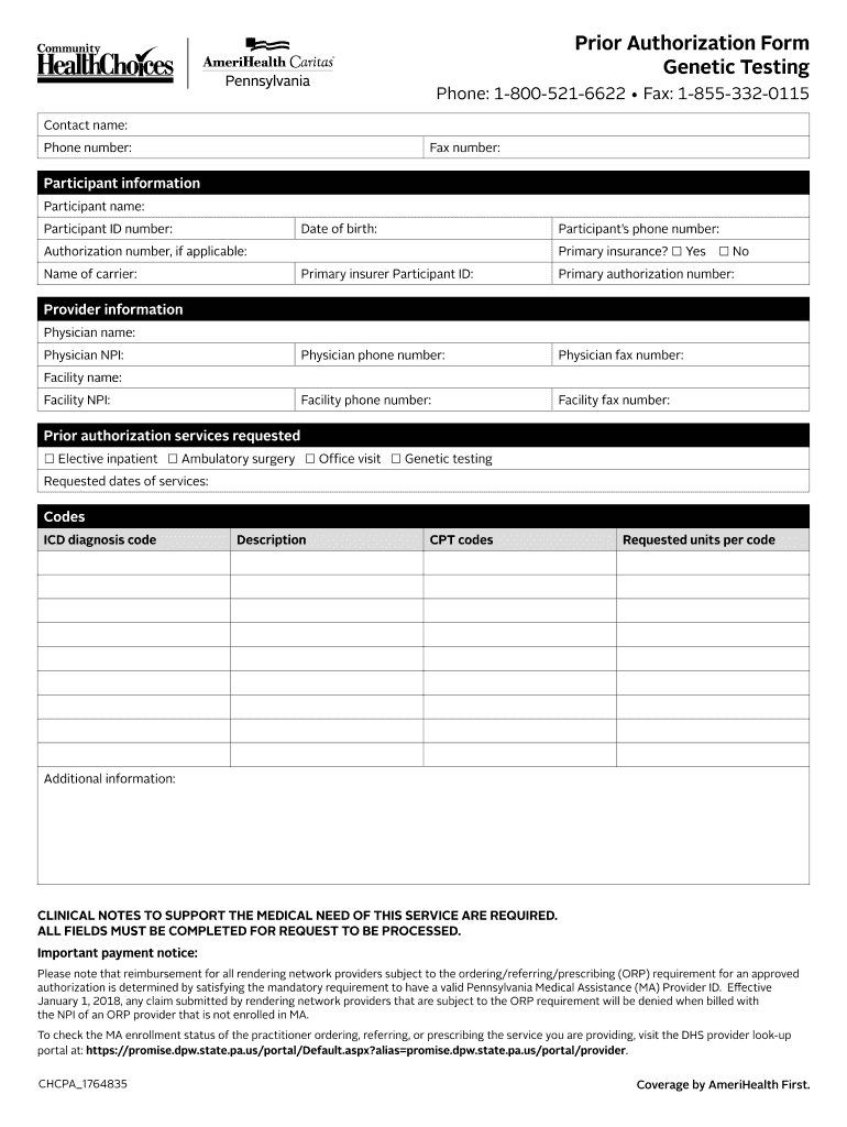 Amerihealth Caritas Authorization Form