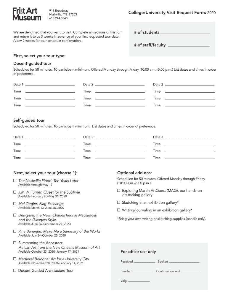 High School Visit Request Form Frist Art Museum