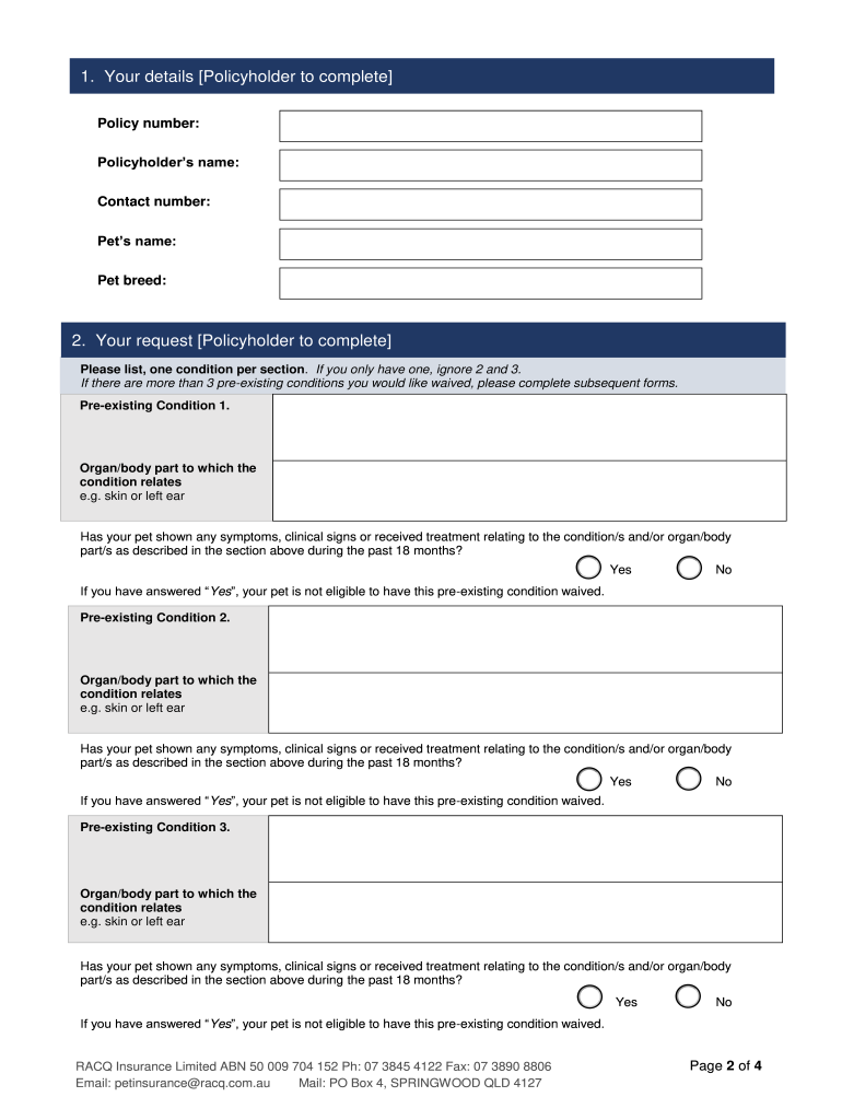 Pet Insurance Pre Existing Condition Exclusion Waiver Form