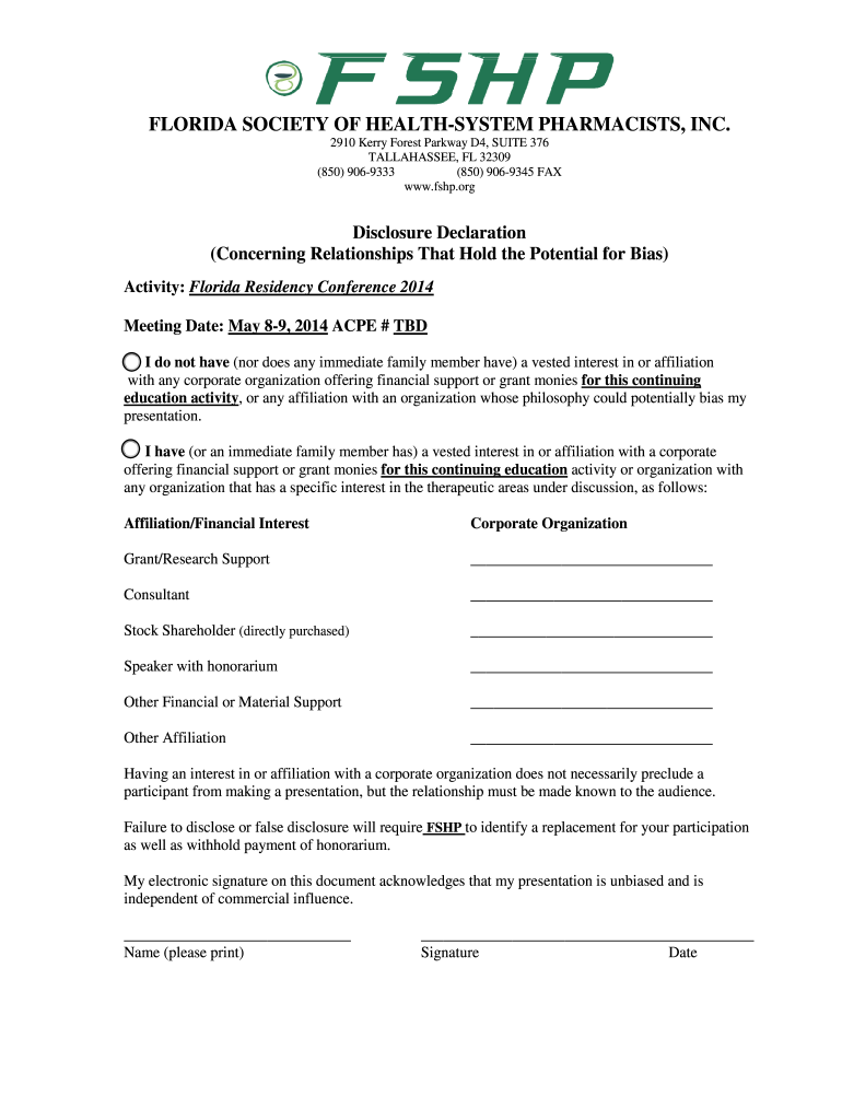Speaker Disclosure Form FRC