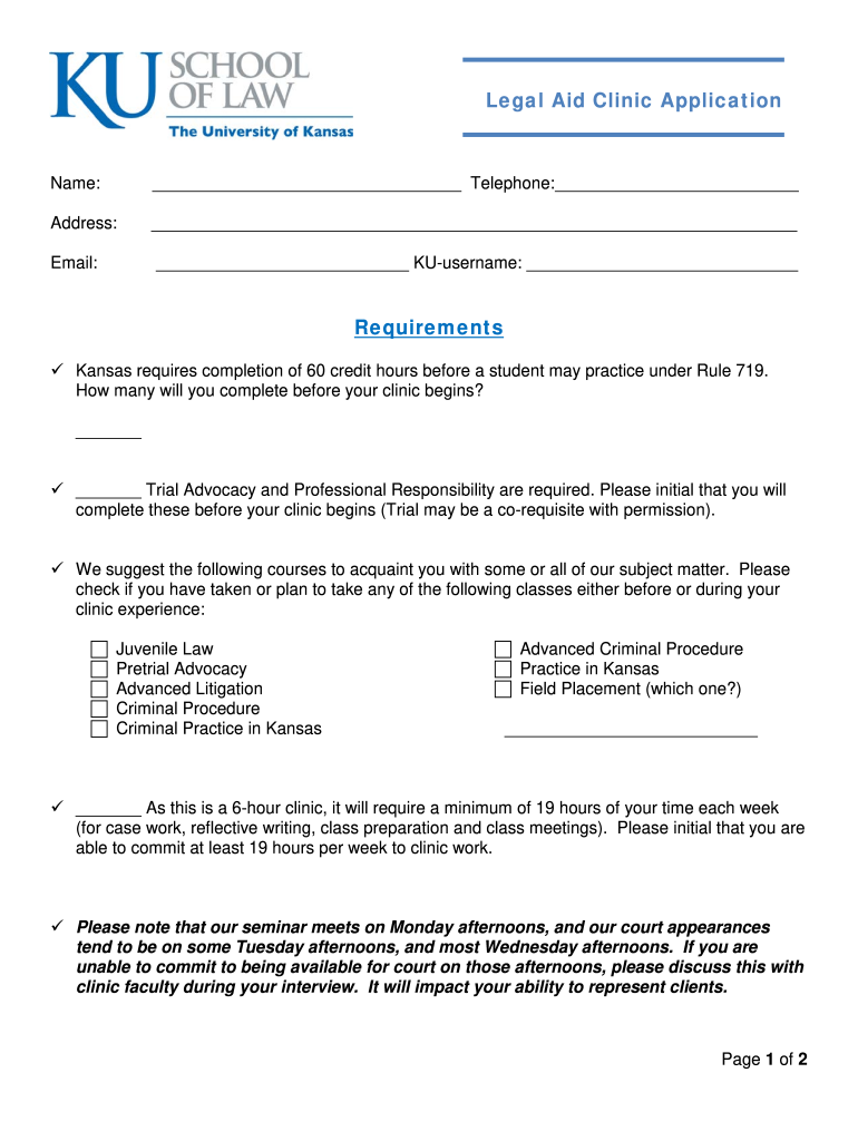 Fillable Online Law Ku Legal Aid Clinic Application  Form