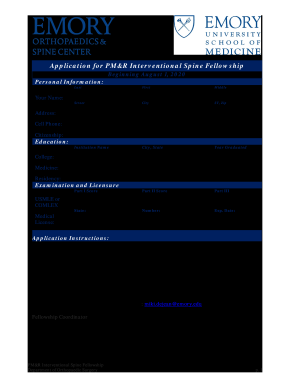 Application for PM&R Interventional Spine Fellowship  Form