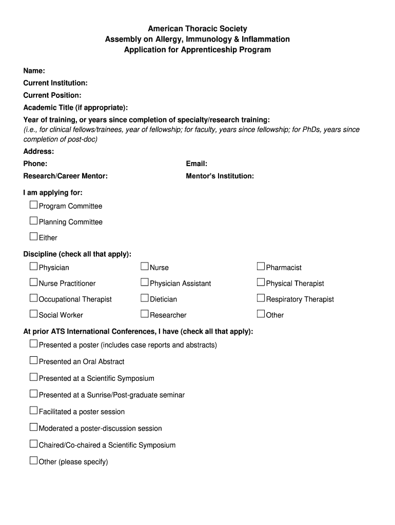 American Thoracic Society ATS Interest Group Application  Form
