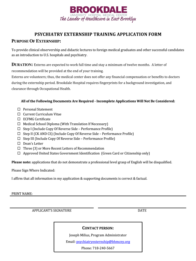 Brookdale Externship  Form