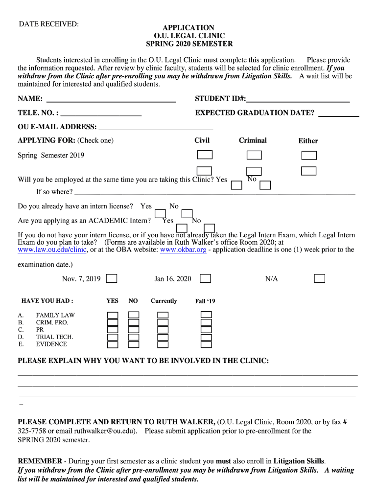 Date Received APPLICATION LITIGATION SKILLS CLASS PLEASE  Form