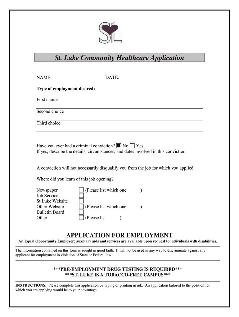 St Luke Application  Form