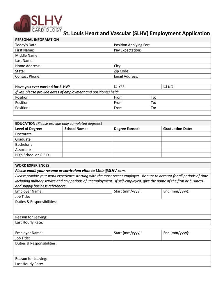 Employment Bridgeton, MO & Granite City, IL St Louis Heart  Form