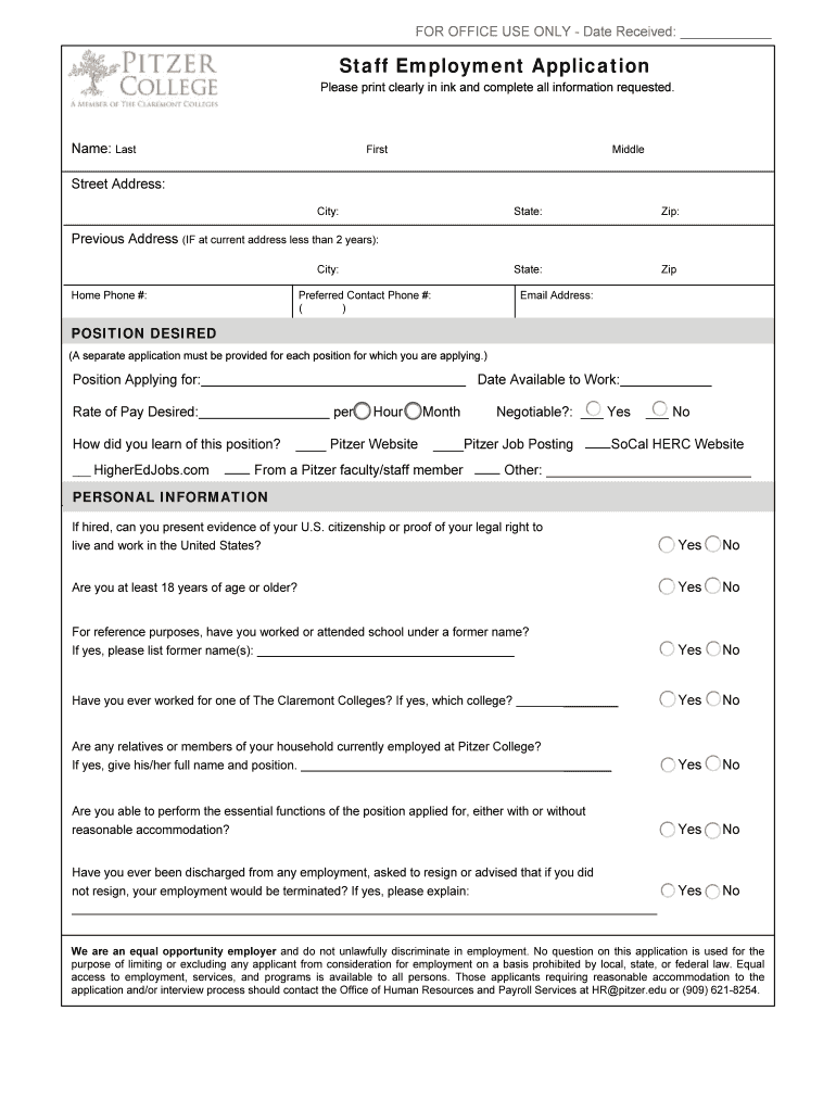 Pitzer Application  Form