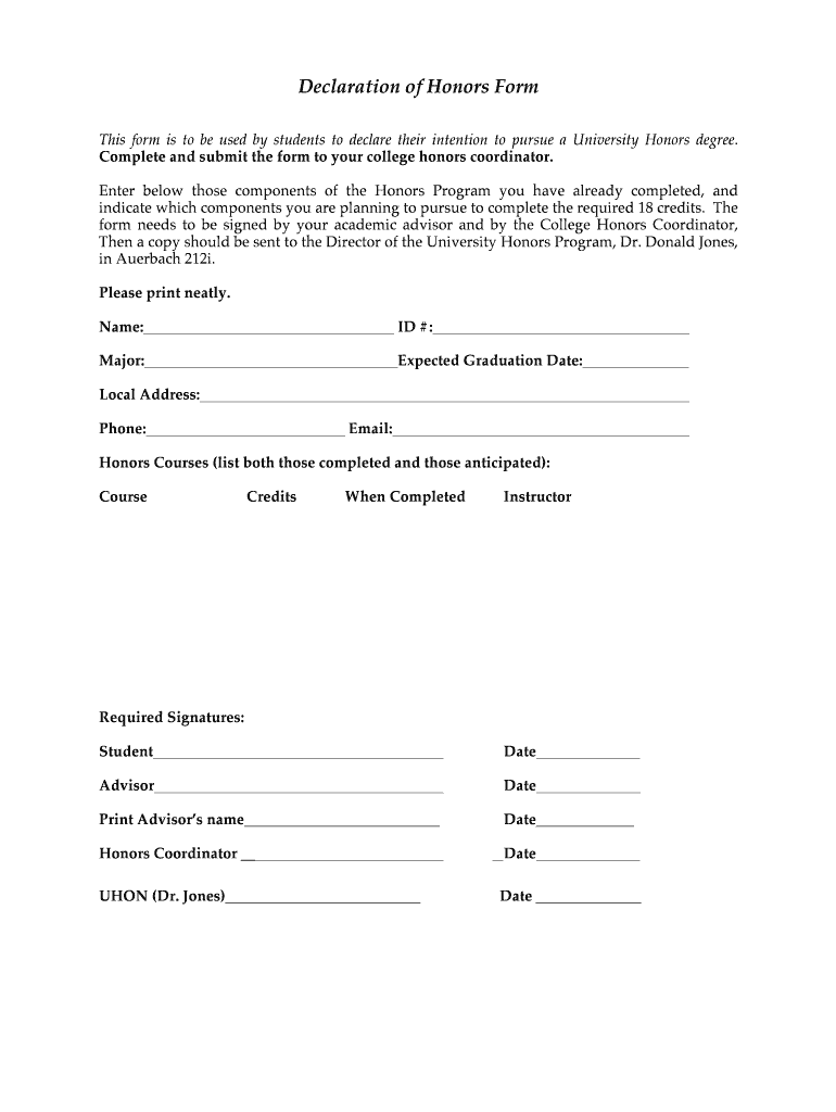 Declaration Honors  Form