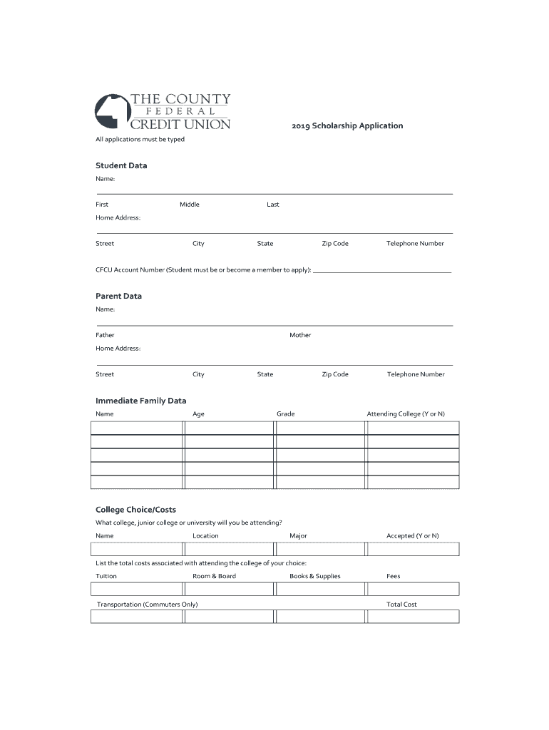 Get and Sign Scholarship Application Student Data Parent Data 2019 Form