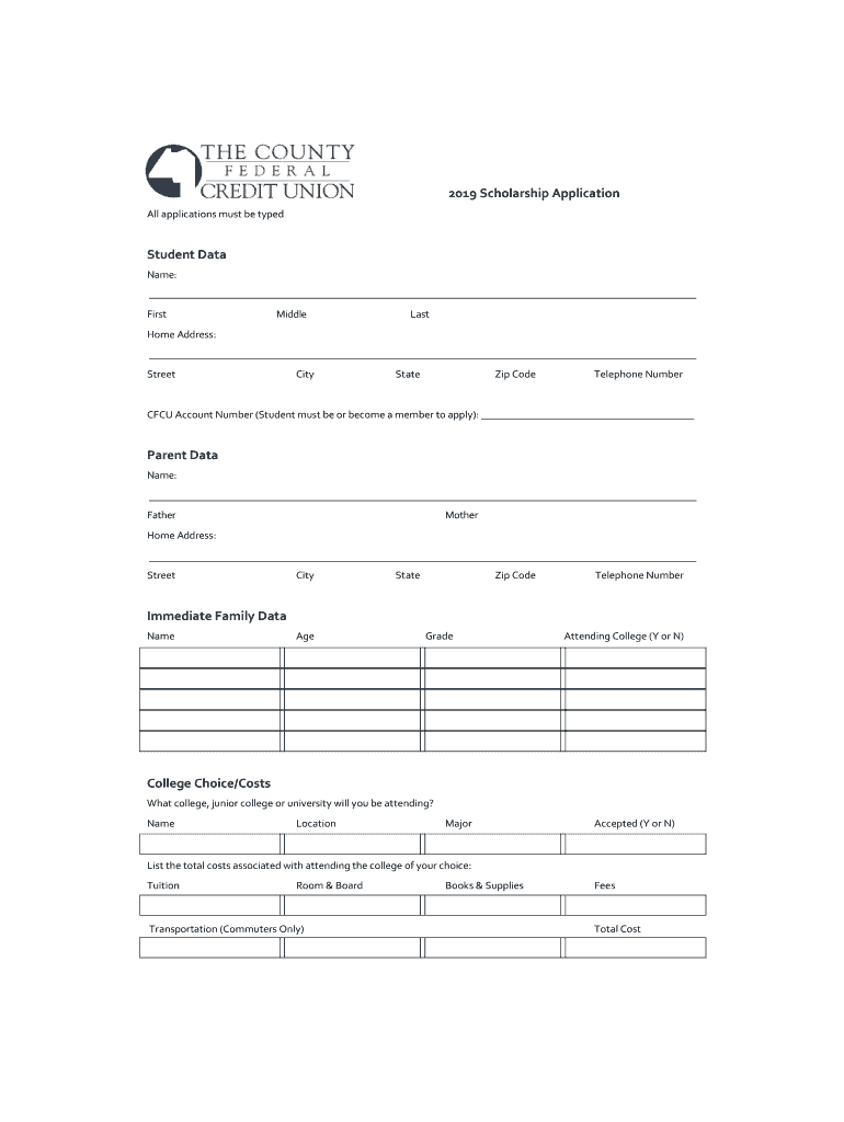  Scholarship Application Student Data Parent Data 2019