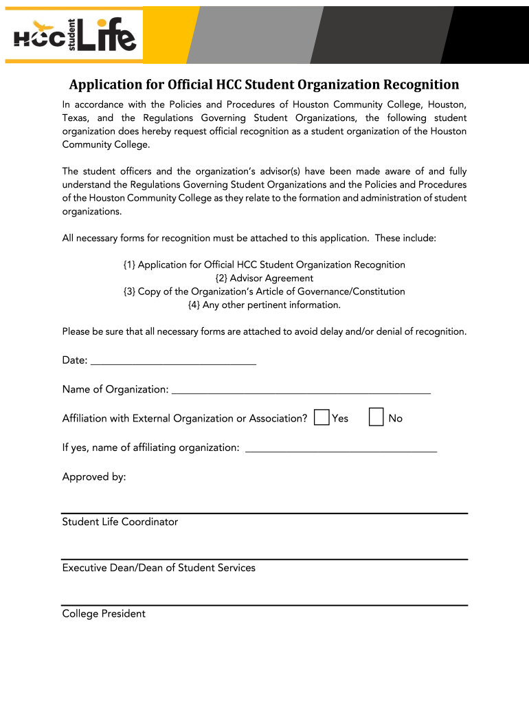  Application for Official HCC Student Organization Recognition 2019-2023
