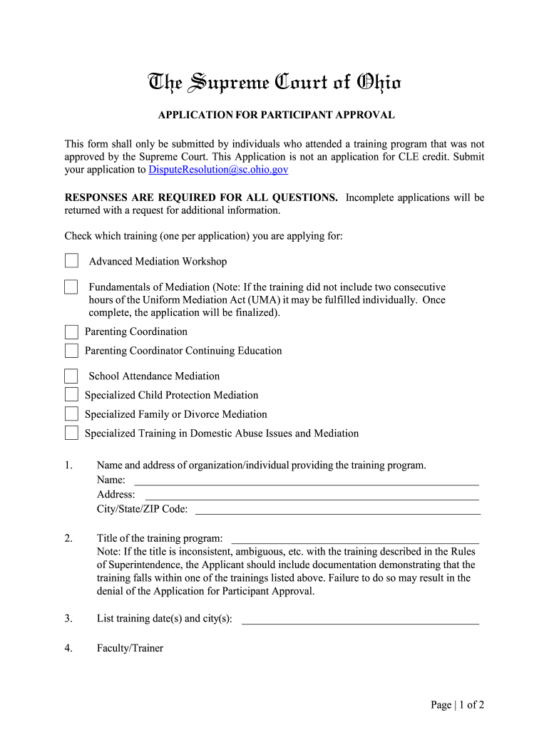 Supreme Court Application for Participant Approval  Form