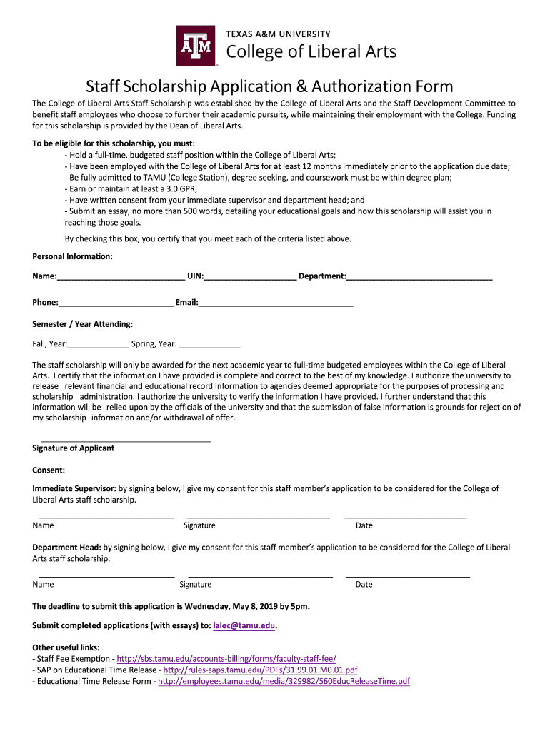  CLLA Staff Scholarship Form 2019-2024