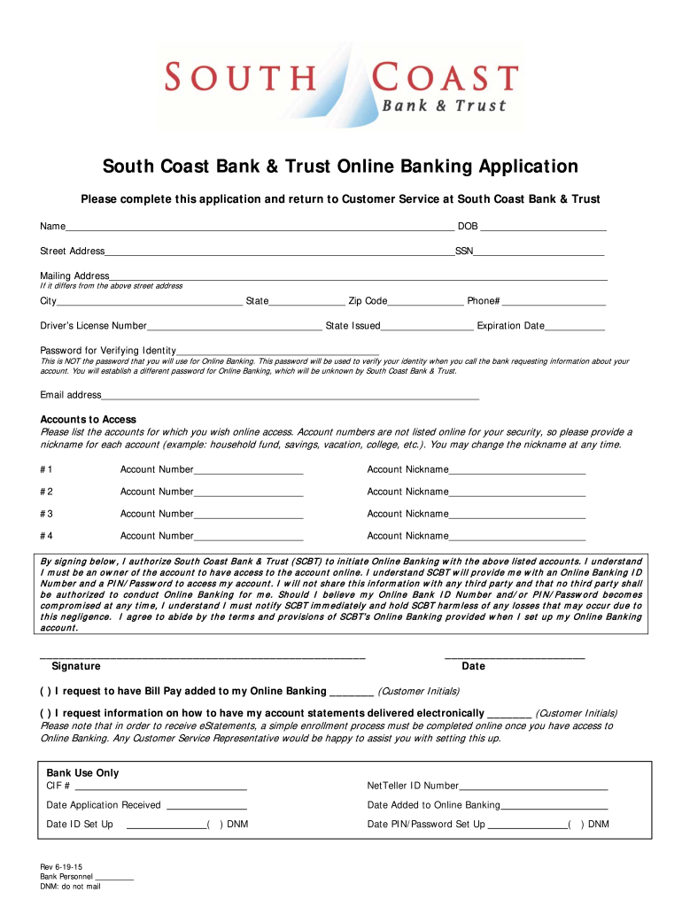 Guardian Bank Online Application South Coast Bank & Trust  Form