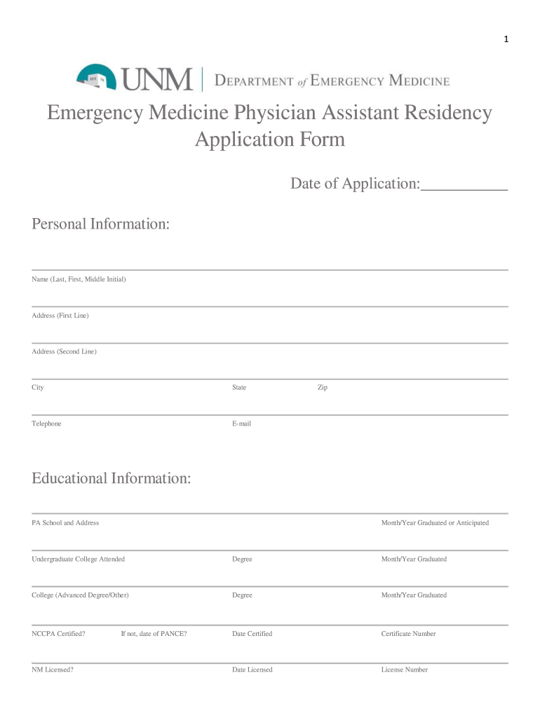 Emergency Medicine Physician Assistant Residency  Form