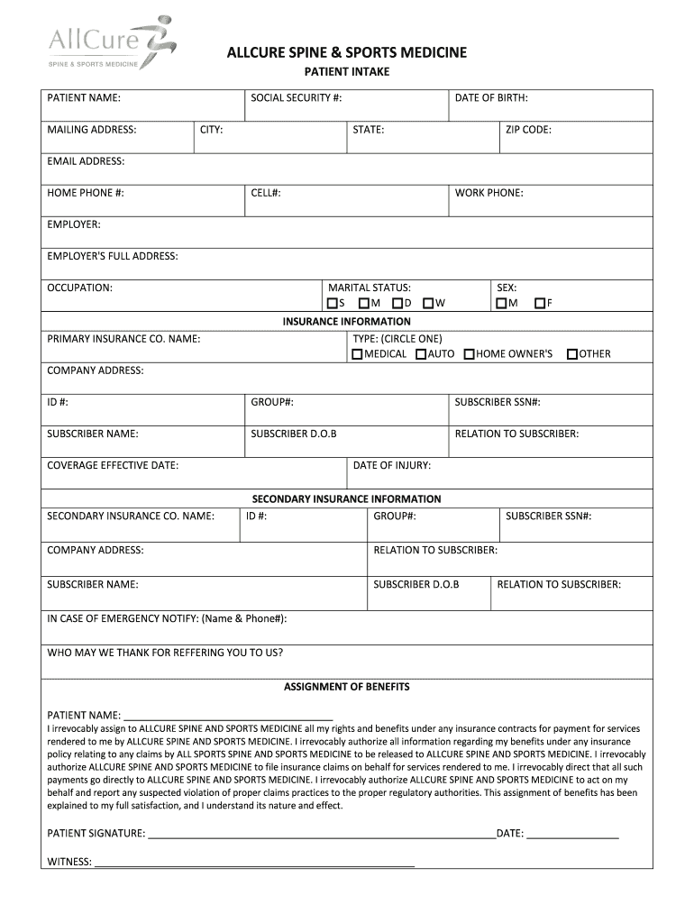  Spine Specialist New Patient Forms Cary Orthopaedic & Sports 2018