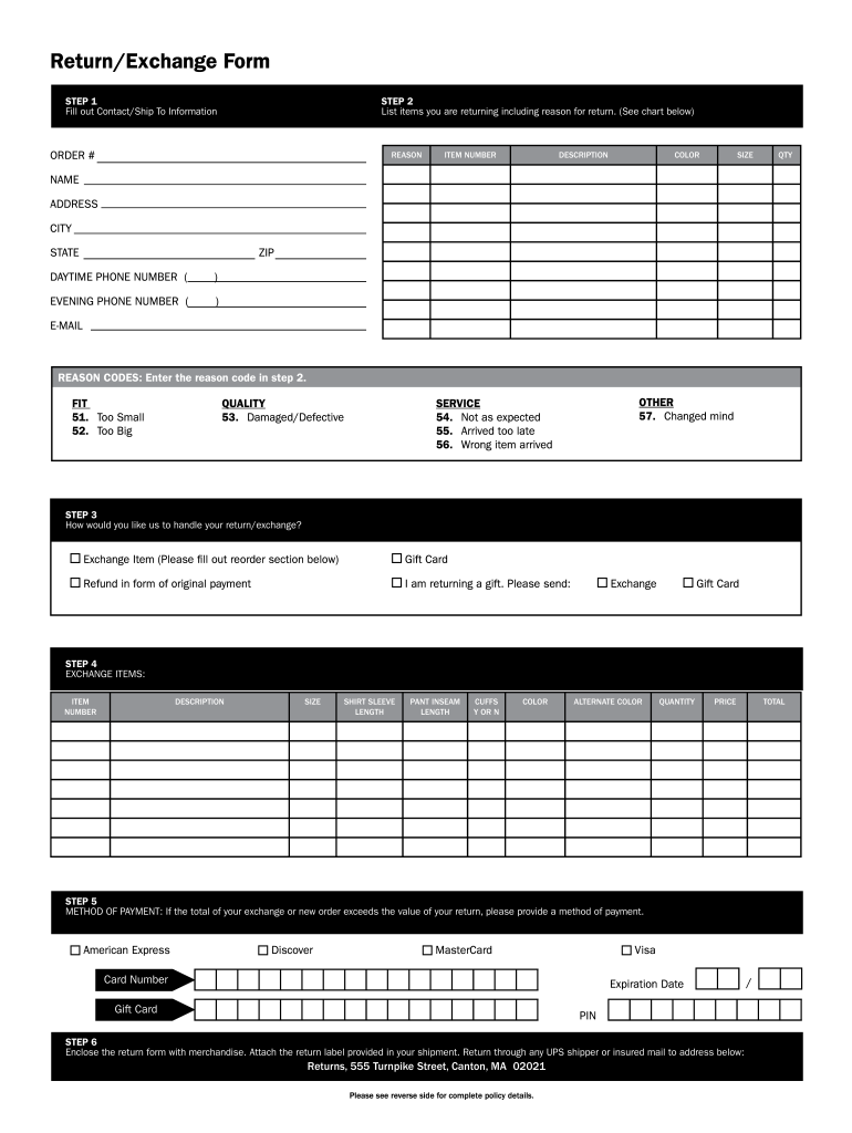 Dxl Return Policy  Form