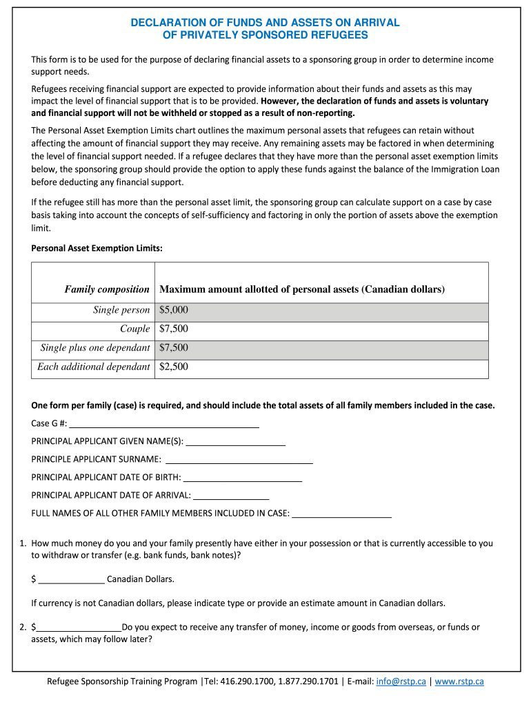  DECLARATION of FUNDS and ASSETS on ARRIVAL of PRIVATELY 2019