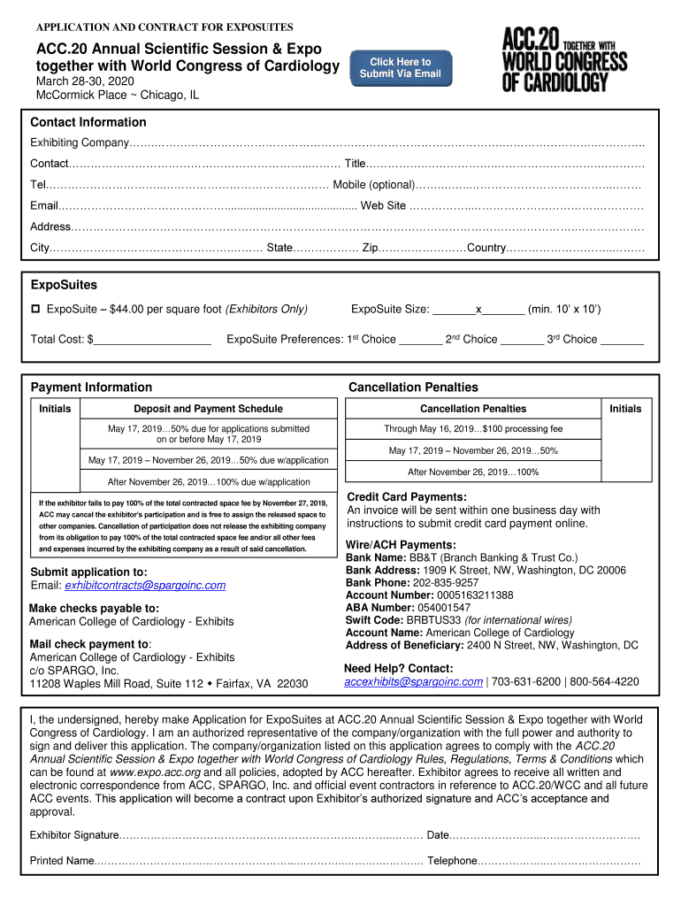  APPLICATION and CONTRACT for EXHIBIT SPACE Expo Acc Org 2020