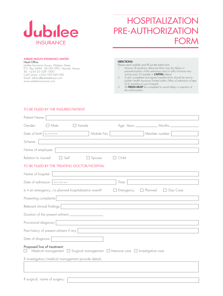 Jubilee Insurance Company of Kenya Limited  Form