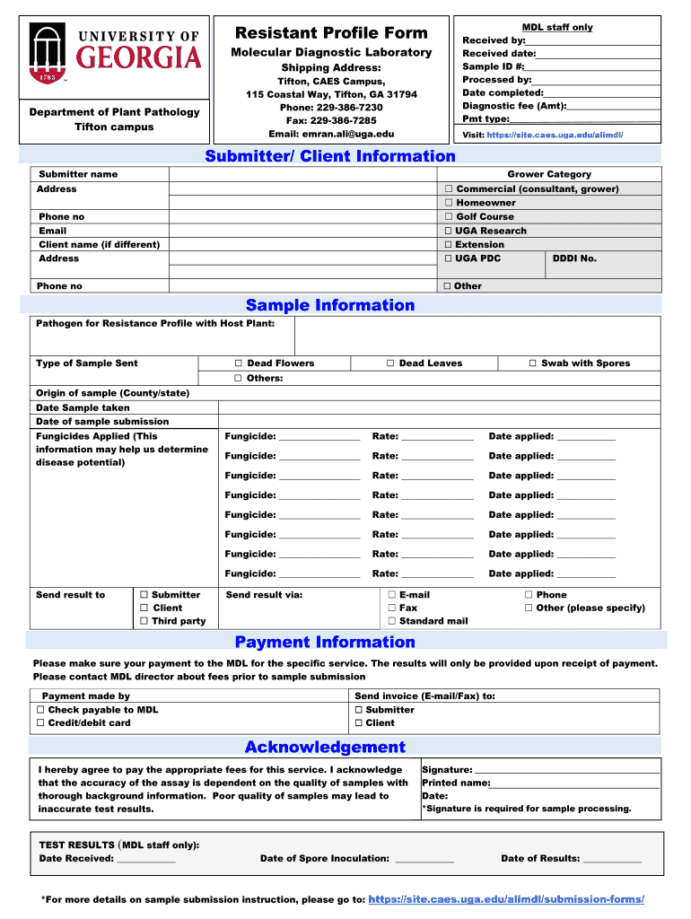 Resistant Profile Form Submitter Client Information Sample